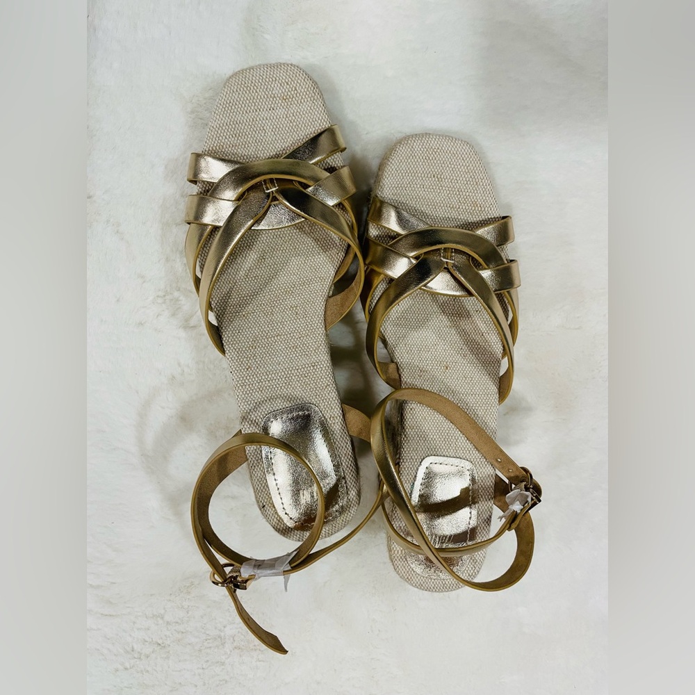 Elegant Gold Strappy Wedge  Sandals